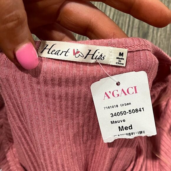 NWT Heart And Hips Long Sleeve Tunic Top Scoop Neck High-Low Hem Mauve Medium - Picture 3 of 4